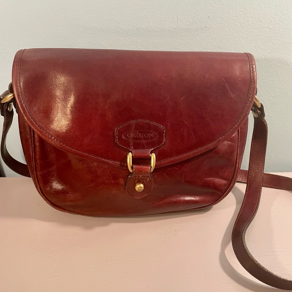 Oroton Deep Red Leather Crossbody Bag